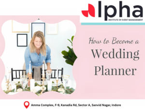 A professional woman setting up an elegant wedding table arrangement, representing a Wedding Planner in Indore at Alpha Institute of Event Management.