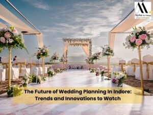 Beautiful beachside wedding setup showcasing modern décor trends by Alpha Institute, a leading Wedding Planning Institute in Indore.